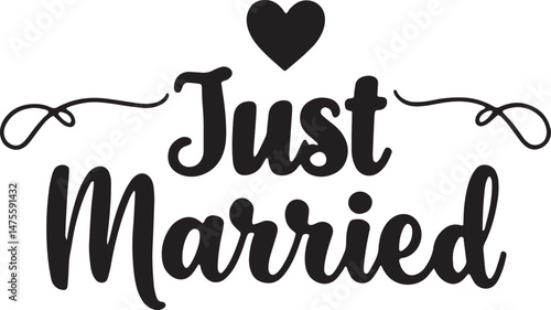 Vintage Just Married Calligraphy Design: Elegant Hand-Drawn Typography with Romantic Floral Accents, Perfect for Wedding Invitations, Marriage Celebrations, Greeting Cards, and Honeymoon Decorations, 
