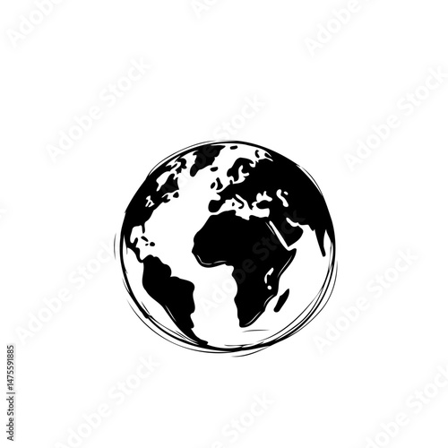 Monochrome Earth Globe Sketch: Artistic Rendition of Continental Landmasses