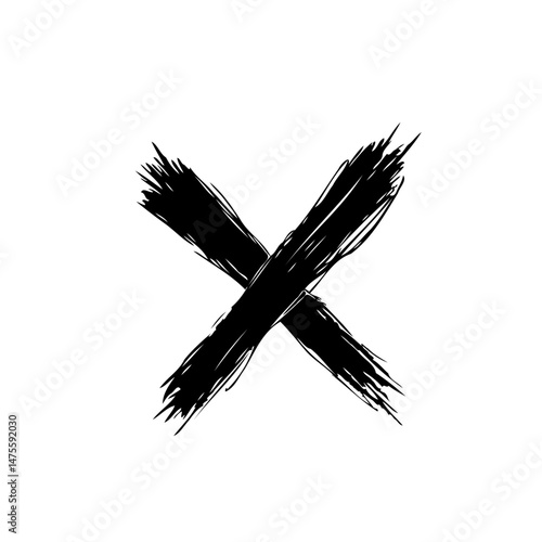 Abstract dark cross symbol with rough edges representing denial and choice
