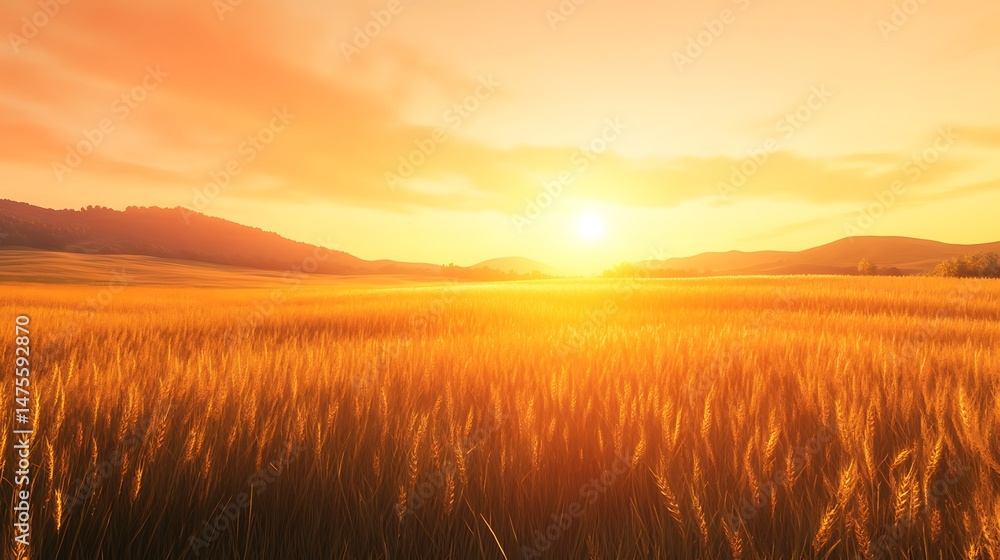 Golden wheat field at sunset expansive landscape scenery Golden wheat field at sunset expansive landscape scenery