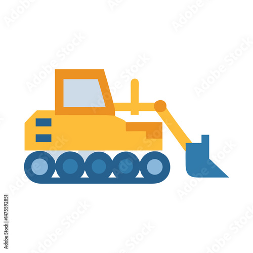 Simple Flat Vector Illustration of a Bulldozer Machine
