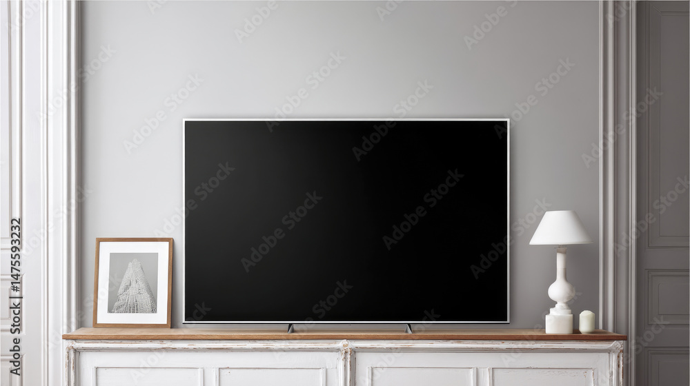 Fototapeta premium Flat screen television on entertainment center