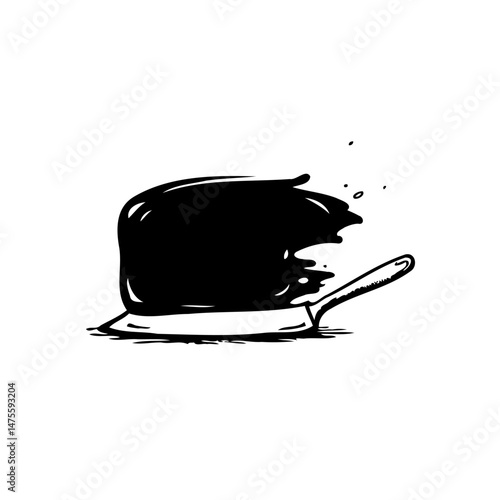 Abstract minimalist pan illustration with dripping black substance sketch