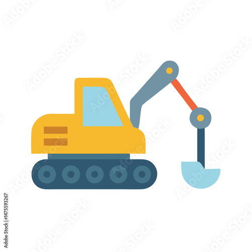 Cartoon Excavator Isolated on Black Background Illustration