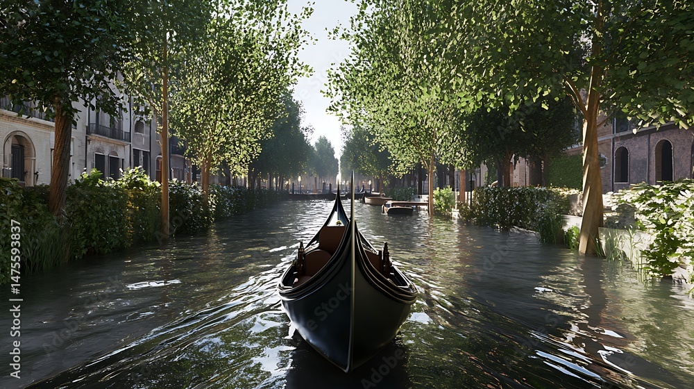 Obraz premium Gondola navigating venetian canal lined with historic buildings