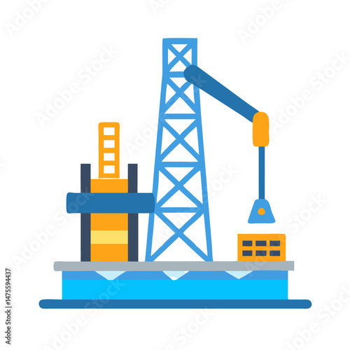 Cartoon oil drilling rig on a black background
