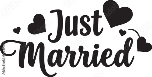 Vintage Just Married Calligraphy Design: Elegant Hand-Drawn Typography with Romantic Floral Accents, Perfect for Wedding Invitations, Marriage Celebrations, Greeting Cards, and Honeymoon Decorations, 