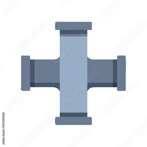 Gray pipe cross isolated against a black background