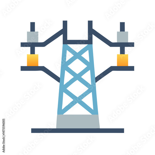 Isolated electricity pylon illustration on a black background