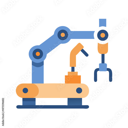 Industrial robotic arm illustration on black background, automation concept