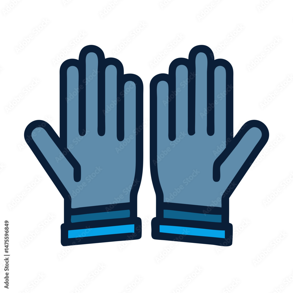 Obraz premium Blue protective gloves icon on black background. Vector