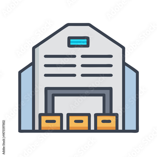 Warehouse Building Flat Icon with Cargo and Deliveries