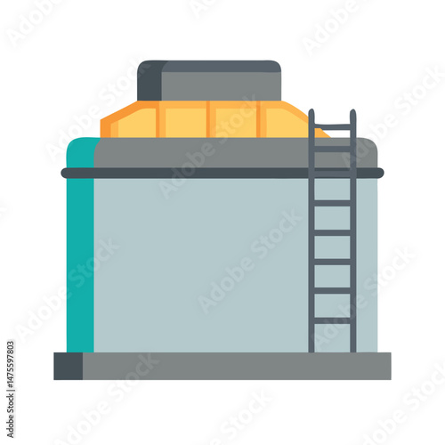 Cartoon industrial storage tank with ladder on black