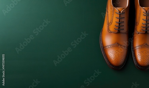 Elegant Brown Leather Dress Shoes on Dark Green Background with a Stylish and Sophisticated Look for Men’s Fashion and Formal Attire