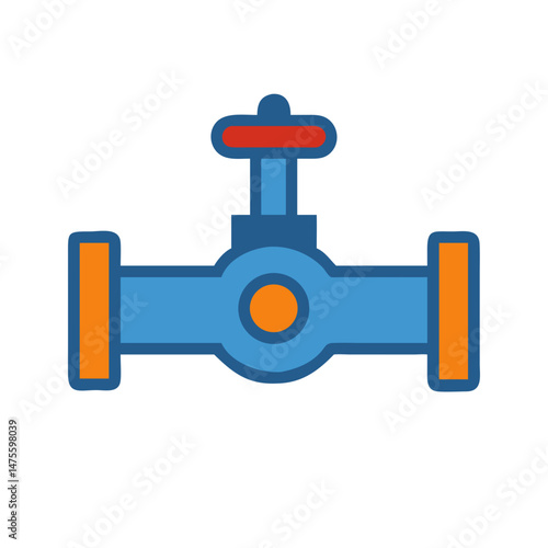 Blue Water Valve, Plumbing, Flow Control, Vector Illustration