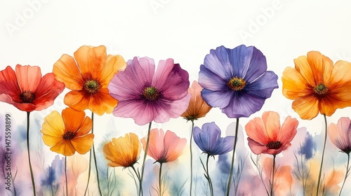 Wallpaper Mural Colorful blooms A vibrant watercolor flowers create a cheerful, floral scene Torontodigital.ca