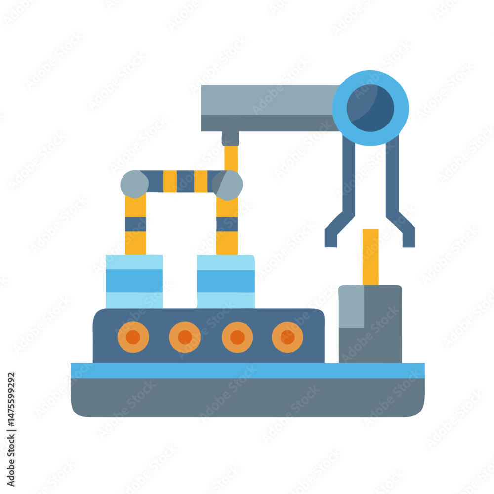 Obraz premium Automated factory machine illustration, conveyor belt with robotic arm