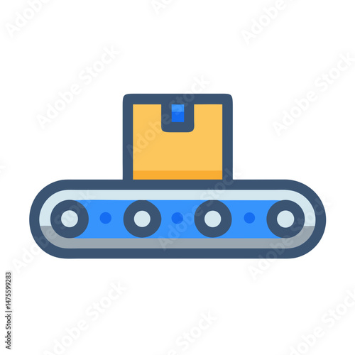 Conveyor belt with box icon, manufacturing concept, automation