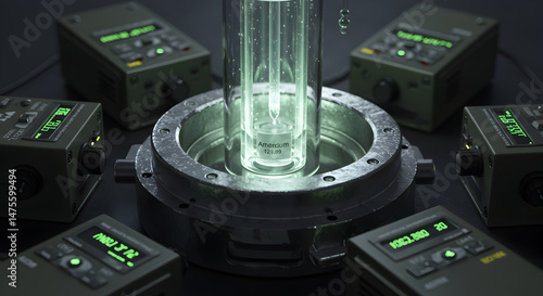 Americium Analysis Setup With Vintage Measuring Instrument Surrounding Radioactive Isotopes