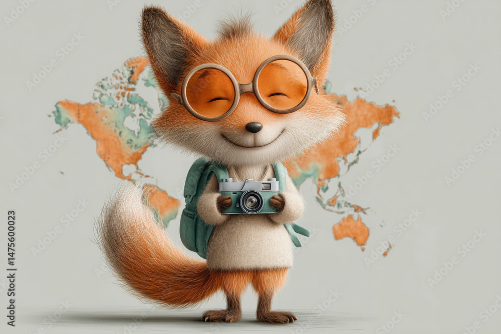 Fototapeta premium Adorable Fox on a World Adventure: A Whimsical Journey Through Nature Photography