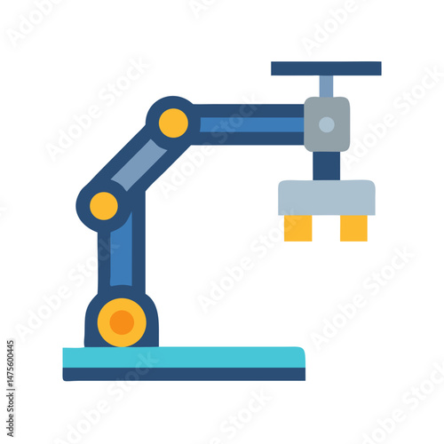 Blue robotic arm automation icon for factory design
