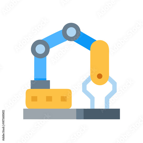 Cartoon Robotic Arm Assembly Line Factory Automated Vector