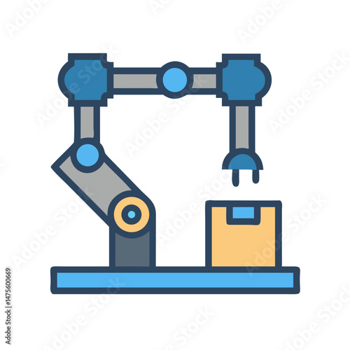Robot arm handling a box, industry automation concept