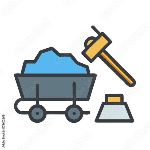 Mining cart with coal and pickaxe vector illustration