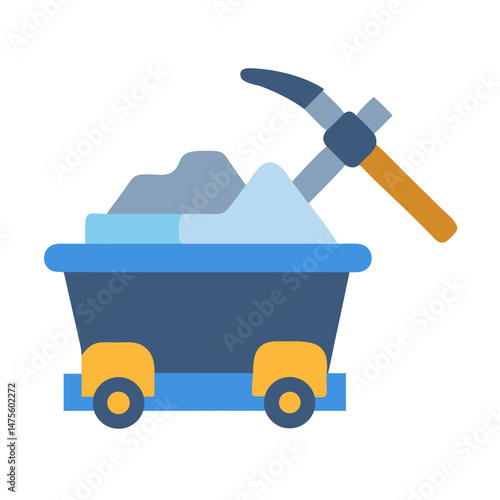 Mining Cart with Pickaxe Icon on Black Background