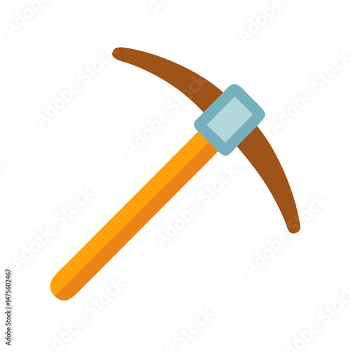 Isolated cartoon pickaxe with orange handle and brown head