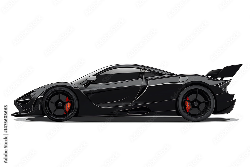 Fototapeta premium Sleek black sports car in profile view, showcasing aerodynamic design and racing features