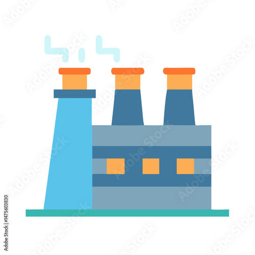 Factory illustration on black background, power plant concept art