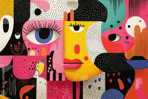 Vibrant Abstract Faces: A Bold and Colorful Modern Art Exploration and Playful Exploration of States of Mind	
