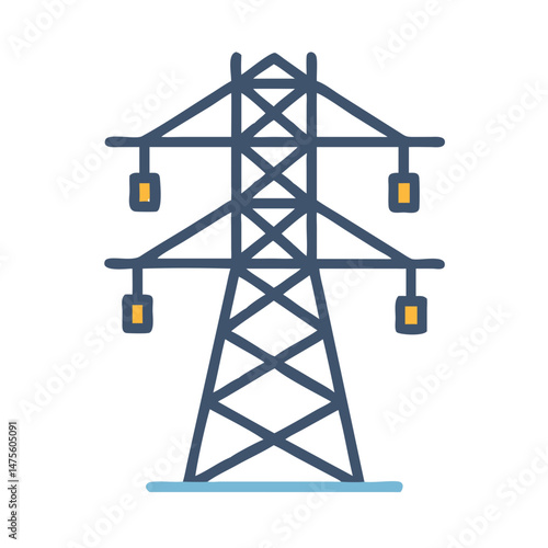Stylized power line tower illustration on a black background