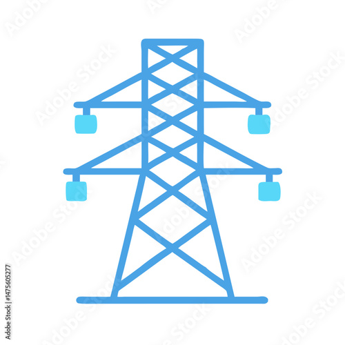Blue power line pylon isolated on a black background