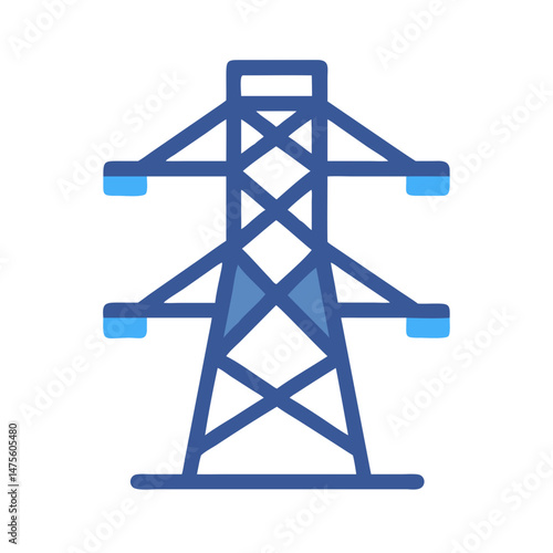 Blue power transmission tower on a black background