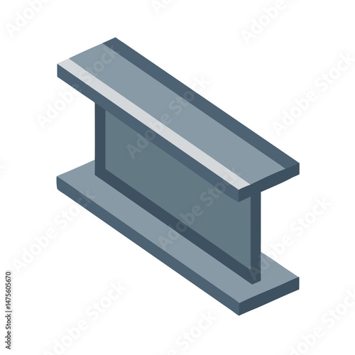 Isometric Steel I-Beam Isolated, Construction and Industrial Material