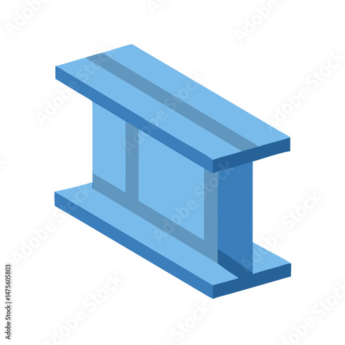 Isometric Blue Steel I-Beam Illustration on Black Background