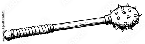 spiked medieval mace weapon vector in black and white outline style