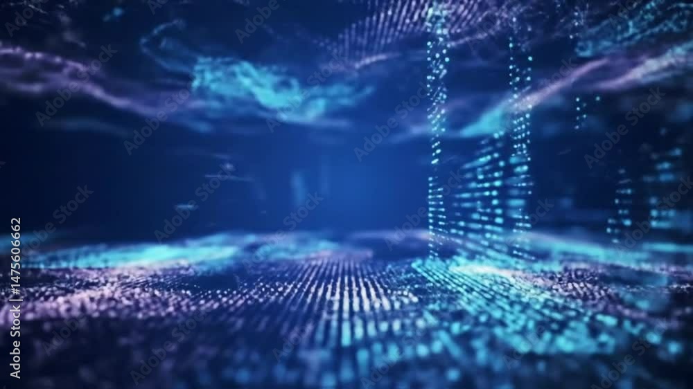 Abstract blue technology background with glowing particles and circuit board pattern design