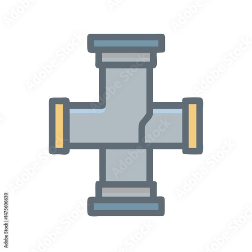 Gray pipe fitting with four outlets on black