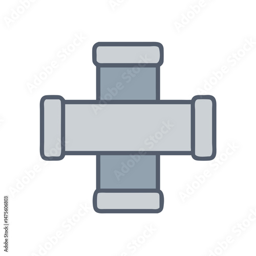 Gray Cartoon Cross Connector Pipe Fitting on Black