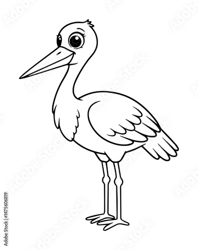 stork standing cartoon bird vector outline illustration
