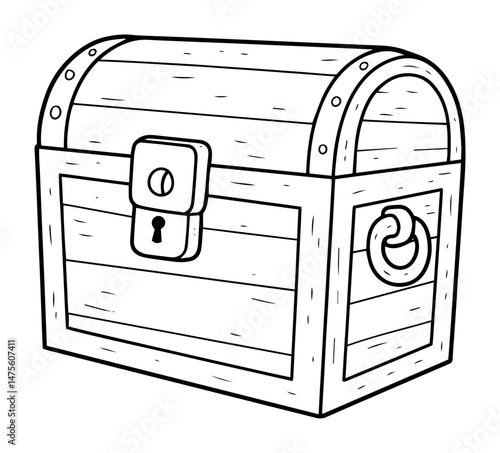 wooden treasure chest with lock vector outline