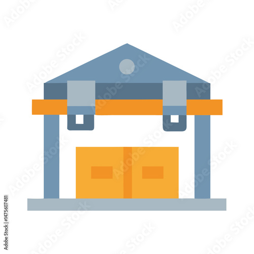 Blue and orange simple vector icon of warehouse