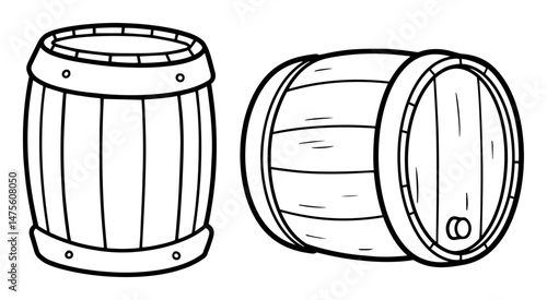 wooden barrel outline vector illustration – nautical black and white icon