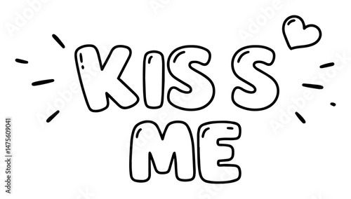 kiss me text outline vector romantic message with hearts
