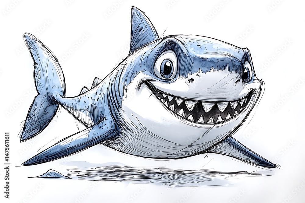 Fototapeta premium Child friendly cartoon shark drawing high resolution picture