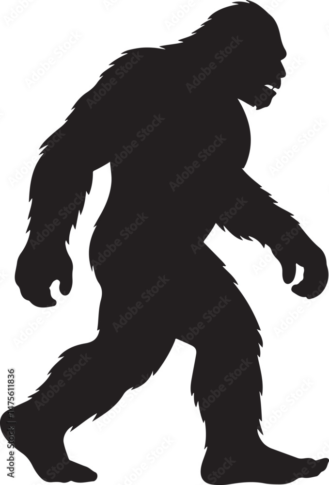 Fototapeta premium Bigfoot Walking Through the Forest SilhouetteMysterious Sasquatch in the Shadows VectorLegendary Bigfoot in Mountain Fog SilhouetteCryptid Creature Footprint Trail Vector ArtBigfoot Sighting i