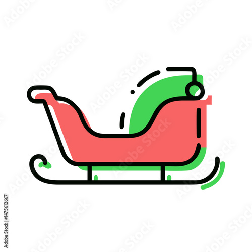 Colorful Santa's sleigh in red and green on a white background representing festive holiday rides